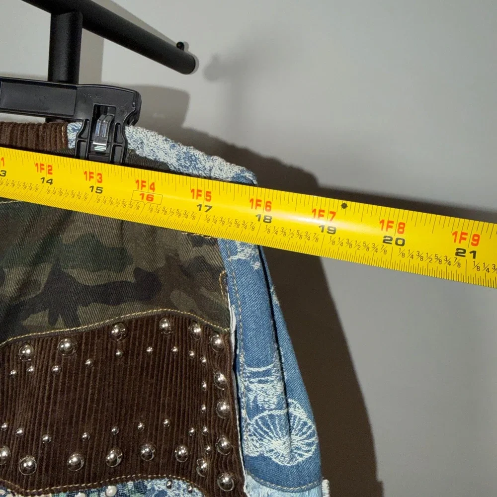 Akira Mixed Media Patchwork Studded Wide Leg Cargo Pants Multicolor NWT M - Picture 6 of 10